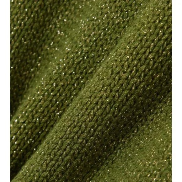 Adam Lippes Metallic Green Gold Lurex Cotton Blend Pull On Knit Skirt XL NWT - Picture 2 of 9